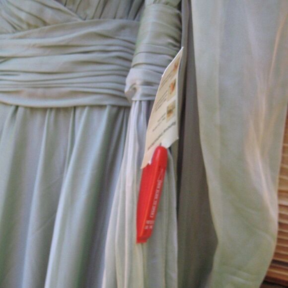 NWT Mac Duggal 67864 Long Sleeve Satin Chiffon Tiered Gown Dress Sage Green - Picture 12 of 15